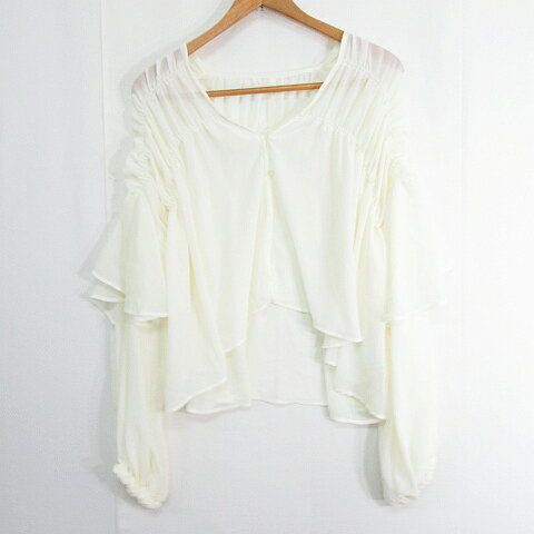 【中古】マジェスティックレゴン MAJESTIC LEGON シアー フリル カーディガン 長袖 M アイボリー kz12465 レディース 【ベクトル 古着】 250731