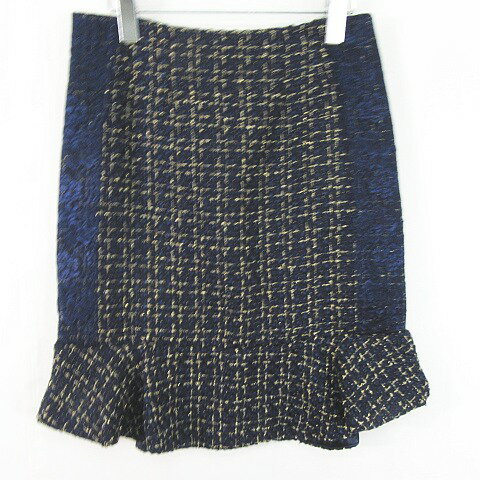 【中古】未使用品 ザ クローゼット the Closet ツイード マーメイド スカート 膝丈 フリル F ネイビー ラメ kz12492 レディース 【ベクトル 古着】 250804(4)