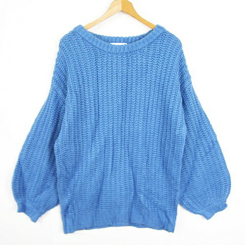 【中古】未使用品 ラコレ LAKOLE 3.5ゲージBIGアゼチュニック ニット セーター 長袖 S ブルー kz12890 ..