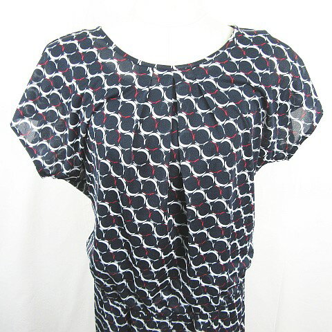 【中古】コムサイズム COMME CA ISM セットアップ ワンピース 膝丈 半袖 レーヨン L ネイビー 総柄 kz12919 レディース 【ベクトル 古着】 250916