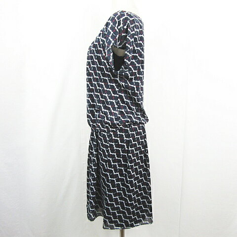 【中古】コムサイズム COMME CA ISM セットアップ ワンピース 膝丈 半袖 レーヨン L ネイビー 総柄 kz12919 レディース 【ベクトル 古着】 250916