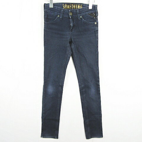 [Used] Something denim jeans, skinny fit, stretch, small size, navy, sequined, kz15175, women's. [Vector Used Clothing] 260421