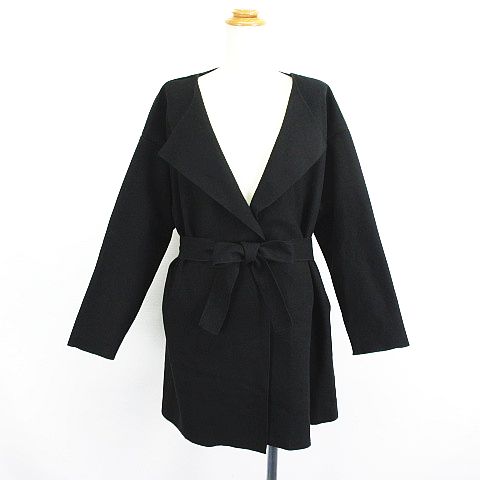 【中古】ショコラフィネローブ chocol raffine robe コート コーディガン 長袖 ドロップショルダー ノーカラー ミディアム丈 F ブラック ※EKM レディース 【ベクトル 古着】 221114