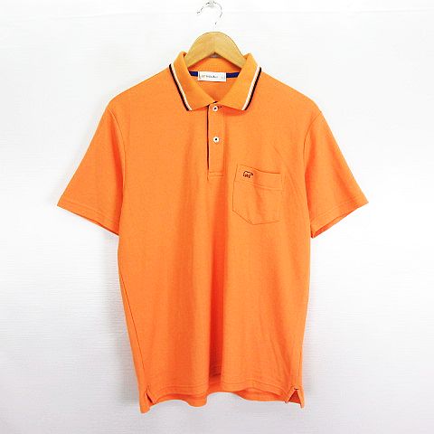 【中古】ゴールデンベア GOLDEN BEAR ポロシャツ 半袖 ロゴ L オレンジ ※EKM メンズ 【ベクトル 古着】 231023