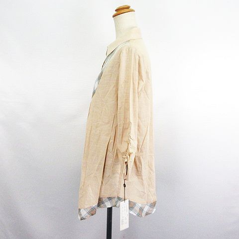 【中古】未使用品 GAVI DI GAVI シャツ チュニック ワンピース 七分袖 切替 麻混 9F ベージュ ※EKM レディース 【ベクトル 古着】 240508