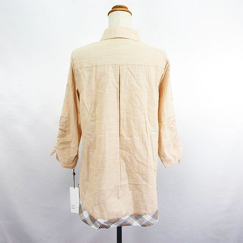 【中古】未使用品 GAVI DI GAVI シャツ チュニック ワンピース 七分袖 切替 麻混 9F ベージュ ※EKM レディース 【ベクトル 古着】 240508