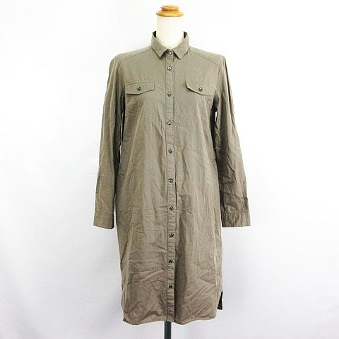 【中古】インデックス INDEX シャツワンピース チュニック 長袖 ミモレ丈 コットン M カーキ ※EKM レディース 【ベクトル 古着】 240704