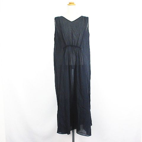 【中古】グリーンレーベルリラクシング ユナイテッドアローズ green label relaxing ワンピース チュニック ノースリーブ Vネック ロング丈 マキシ丈 シアー コットン ネイビー ※EKM レディース 【ベクトル 古着】 240918