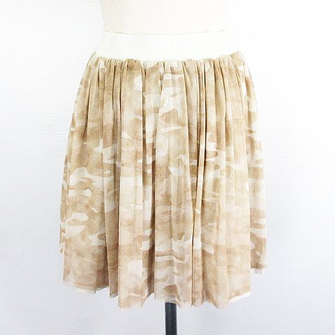 【中古】未使用品 ドゥドゥ DOUDOU スカート ボトムス ミニ丈 ギャザー リバーシブル チュール 迷彩柄 無地 イージー F ベージュ系 ※EKM レディース 【ベクトル 古着】 241002(4)