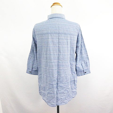 【中古】ゴールデンベア GOLDEN BEAR シャツ チュニック ワンピース 七分袖 ボーダー コットン L ネイビー ※EKM レディース 【ベクトル 古着】 241021