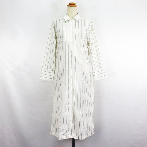 【中古】未使用品 レプシィム LEPSIM シャツワンピース チュニック 長袖 ドロップショルダー ロング丈 ストライプ 透け感 L アイボリー ※EKM レディース 【ベクトル 古着】 241110