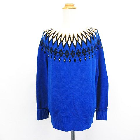 【中古】エーグル AIGLE ニット セーター 長袖 丸首 ノルディック柄 ウール混 S ブルー ※EKM レディース 【ベクトル 古着】 250224