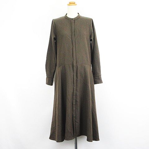 【中古】シップス SHIPS any シャツワンピース チュニック 長袖 バンドカラー ロング丈 比翼 ウール混 ブラウン ※EKM レディース 【ベクトル 古着】 250318