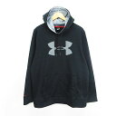 【中古】アンダーアーマー UNDER ARMOUR MTR1174 パーカー トップス 長袖 プルオーバー ビッグロゴ 裏フリース XL ブラック スポーツウェ...