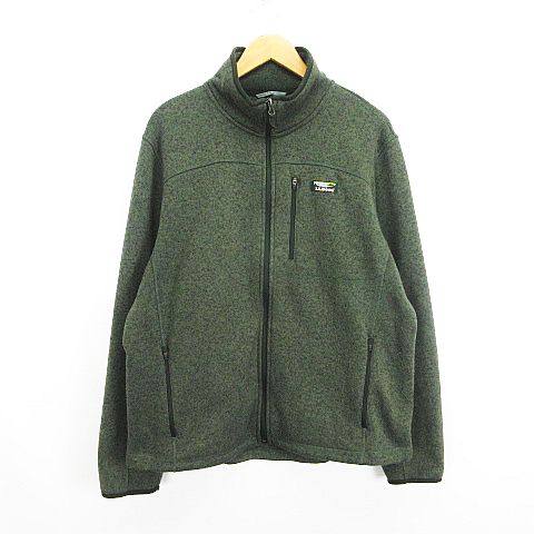 【中古】エルエルビーン L.L.BEAN ニット ジャケット ブルゾン 長袖 スタンドカラー ジップアップ ロゴ L ダークグリーン ※EKM メンズ 【ベクトル 古着】 250320