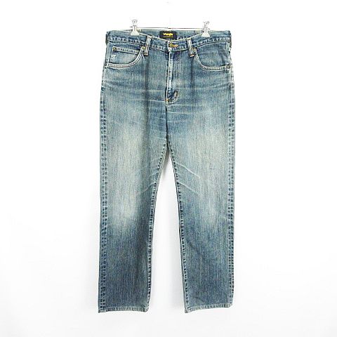 【中古】ラングラー WRANGLER W04033 デニム ジーンズ ボトムス ストレート ユーズド加工 34 インディゴブルー ※EKM メンズ 【ベクトル 古着】 250327