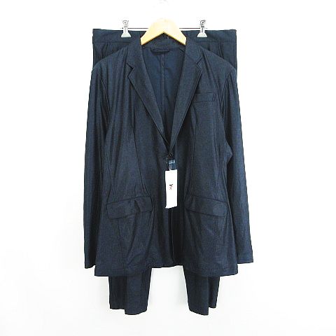 【中古】未使用品 TOKYO RUN セットアップ スーツ ジャケット 長袖 シングル 2B 裏地なし パンツ テーパード ノータック ストレッチ LL ネイビー ※EKM メンズ 【ベクトル 古着】 250528