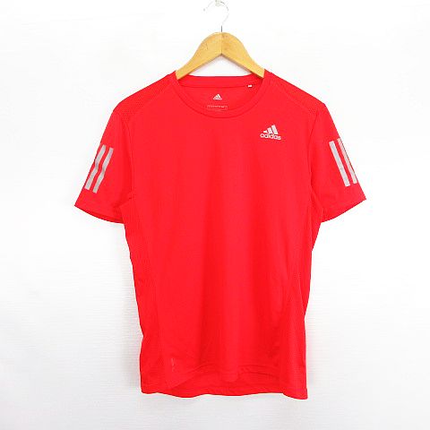 【中古】アディダス adidas Tシャツ カットソー 半袖 クルーネック ライン ロゴ 切替 M レッド ランニングウェア ※EKM メンズ 【ベクトル 古着】 250708