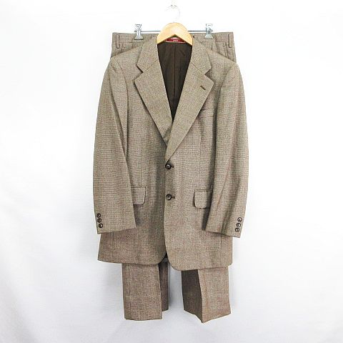 【中古】ダーバン DURBAN セットアップ スーツ ジャケット テーラード 長袖 シングル 2B 総裏 パンツ ノータック マイクロチェック ウール 77 ブラウン ※EKM メンズ 【ベクトル 古着】 250713