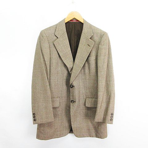 【中古】ダーバン DURBAN セットアップ スーツ ジャケット テーラード 長袖 シングル 2B 総裏 パンツ ノータック マイクロチェック ウール 77 ブラウン ※EKM メンズ 【ベクトル 古着】 250713