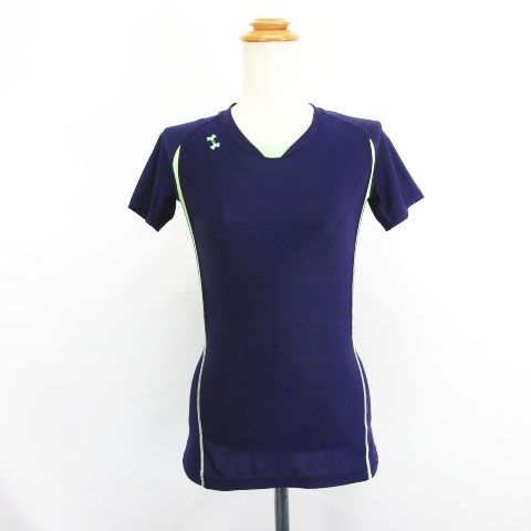【中古】アンダーアーマー UNDER ARMOUR Tシャツ カットソー 半袖 切替 ロゴ ストレッチ LG パープル×..