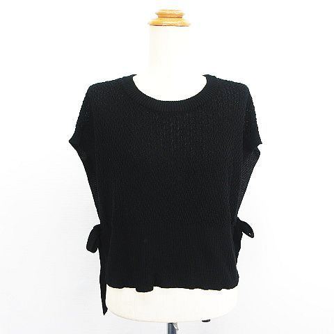 【中古】ナイスクラップ NICE CLAUP continuer de NICE CLAUP ニット ベスト 丸首 サイドオープン リボン F ブラック ※EKM レディース 【ベクトル 古着】 250728