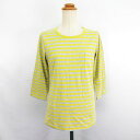 【中古】栗原はるみ share with Kurihara harumi Tシャツ カットソー 七分袖 クルーネック ボーダー ストレッチ M イエロー×グレー ※EKM レディース 【ベクトル 古着】 250814