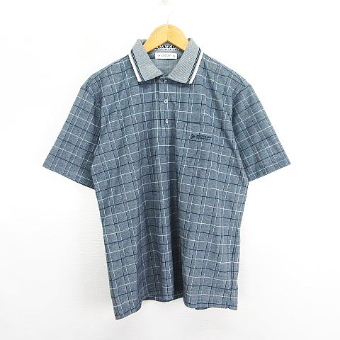 【中古】ダンロップモータースポーツ DUNLOP MOTORSPORT ポロシャツ 半袖 チェック ロゴ M グレー スポ..