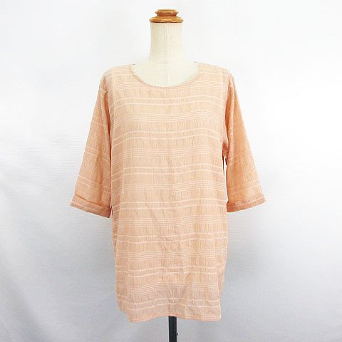 【中古】シューラルー SHOO・LA・RUE チュニック ワンピース 七分袖 ラウンドネック ボーダー レイヤード M ライトオレンジ ※EKM レディース 【ベクトル 古着】 250901