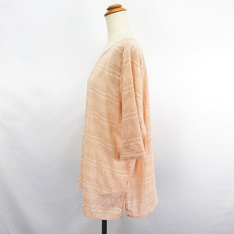 【中古】シューラルー SHOO・LA・RUE チュニック ワンピース 七分袖 ラウンドネック ボーダー レイヤード M ライトオレンジ ※EKM レディース 【ベクトル 古着】 250901