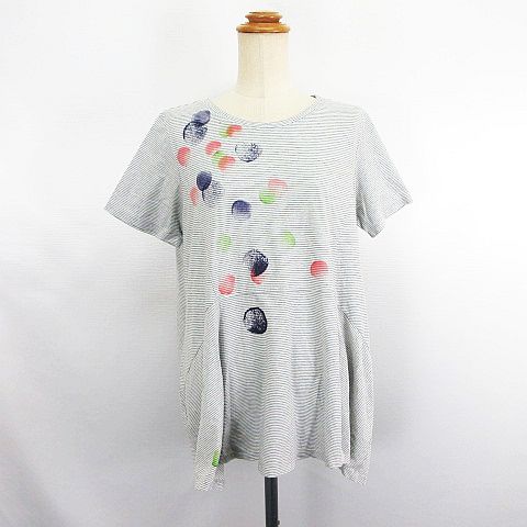 【中古】センソユニコ Senso unico キューブキューブ CUBE CUBE チュニック ワンピース 半袖 ラウンドネック ボーダー ドット コットン 38 グレー×ホワイト ※EKM レディース 【ベクトル 古着】 251020