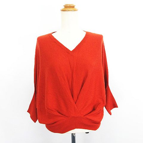 【中古】ストロベリーフィールズ STRAWBERRY-FIELDS ニット セーター 七分袖 ドルマンスリーブ Vネック ウール混 ブラウン ※EKM レディース 【ベクトル 古着】 251108