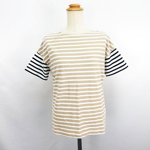 【中古】コーエン coen Tシャツ カットソー 半袖 丸首 ボーダー コットン F ベージュ×ホワイト×ブラック ※EKM レディース 【ベクトル 古着】 260331