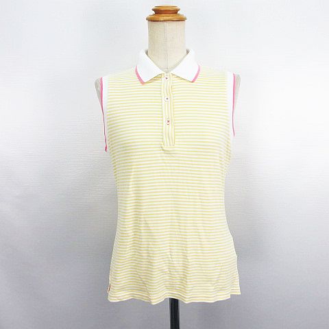 【中古】ブルックスブラザーズ BROOKS BROTHERS ポロシャツ ノースリーブ ボーダー コットン S イエロー×ホワイト×ピンク ※EKM レディース 【ベクトル 古着】 260609