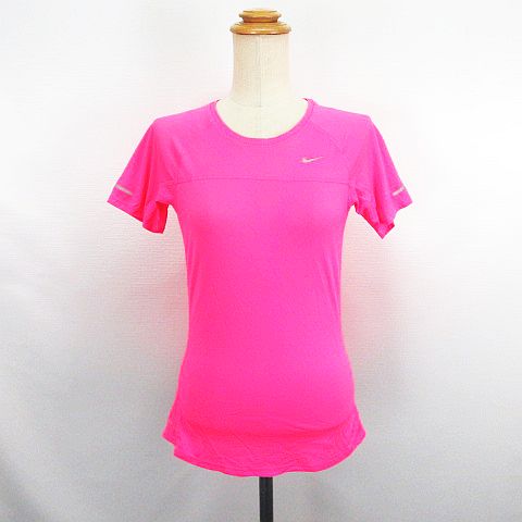 【中古】ナイキ NIKE RUNNING Tシャツ カットソー 半袖 クルーネック DRI-FIT ロゴ S ピンク ※EKM レディース 【ベクトル 古着】 260805
