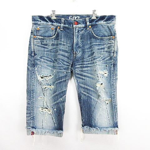 【中古】エドウィン EDWIN 503 BLUE TRIP BT5092 デニム ジーンズ ボトムス ハーフパンツ ダメージ加工 ペイント加工 36 インディゴブルー ※EKM メンズ 【ベクトル 古着】 260905