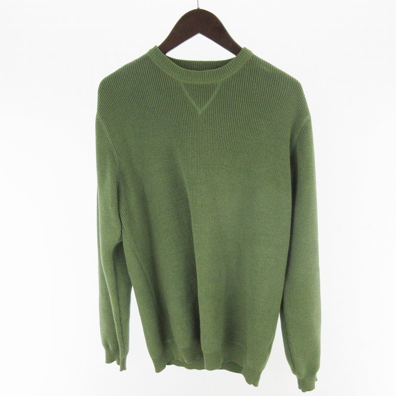 【中古】エディーバウアー EDDIE BAUER 日本製 ニット セーター クルーネック コットン 緑 グリーン M ..