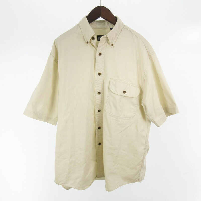 【中古】ランズエンド LANDS' END シャツ 半袖 サファリ ポケット 無地 薄ベージュ系 コットン M 00’S ヴィンテージ オールド トップス メンズ 【ベクトル 古着】 250713