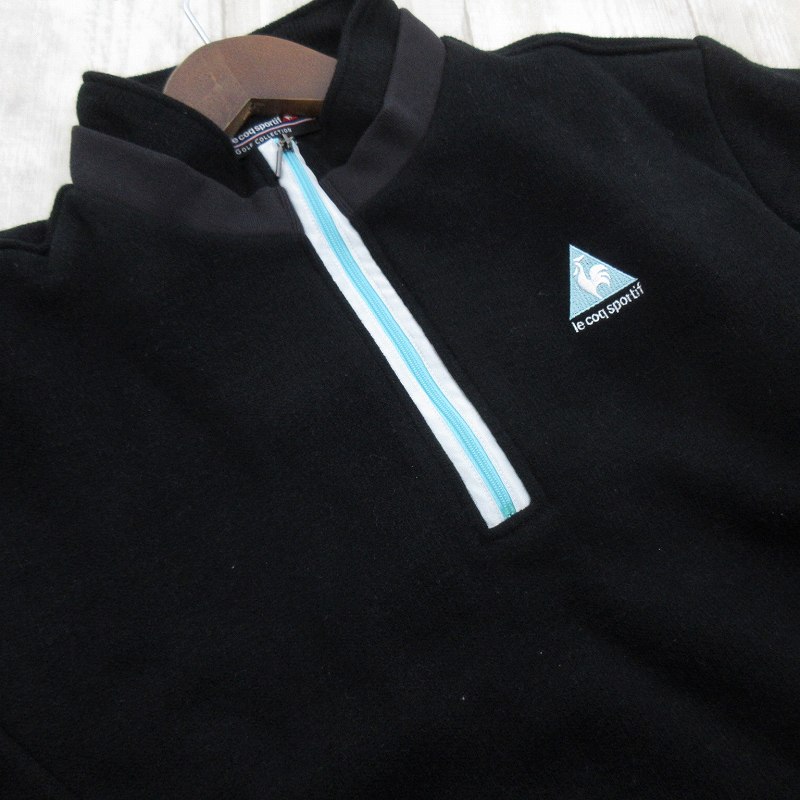 ブランド古着ベクトルプレミアム店の【中古】ルコックスポルティフ le coq sportif ハーフジップ ニット セーター 刺繍 ブラック ライトブルー 裏起毛 ウール L トップス メンズ 【ベクトル 古着】 260225｜アングル3