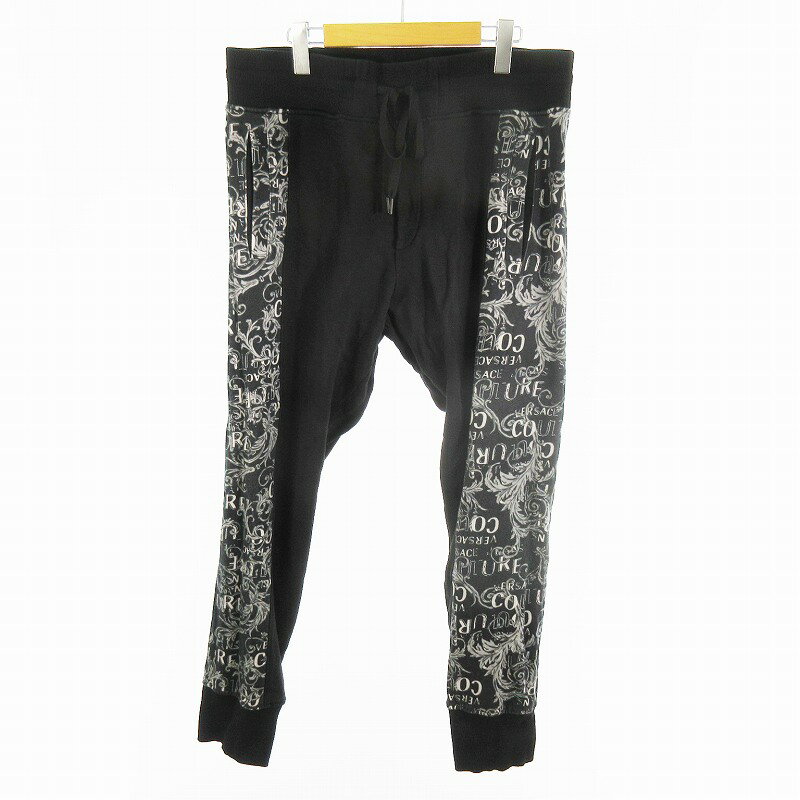 【中古】ヴェルサーチジーンズ VERSACE JEANS COUTURE XL スウェット パンツ バロック柄 総柄 ブラック 黒 グレー コットン ボトムス メンズ 【ベクトル 古着】 260426