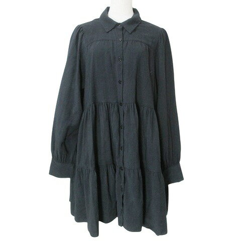 【中古】ザラ ZARA ティアードシャツワンピース ひざ丈 長袖 レーヨン L 175/96A 黒 ブラック X レディース 【ベクトル 古着】 250228