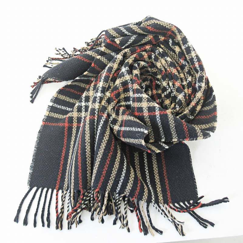 【中古】ダックス DAKS 美品 ハウスチェック マフラー ストール 幅広 総柄 ウール 黒 ユニセックス 0314 ■GY09 メンズ レディース 【ベクトル 古着】 250314