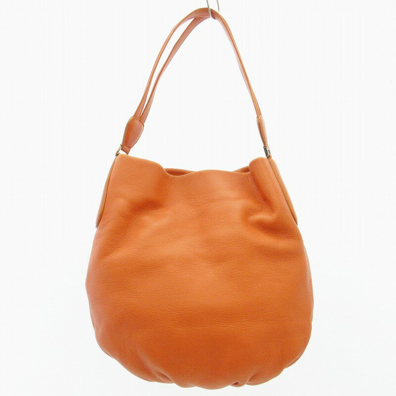 HIROFU オレンジ　レザーショルダーバッグ HIROFUオレンジ レザー ショルダーバッグ ロゴ入り ショルダーバッグ