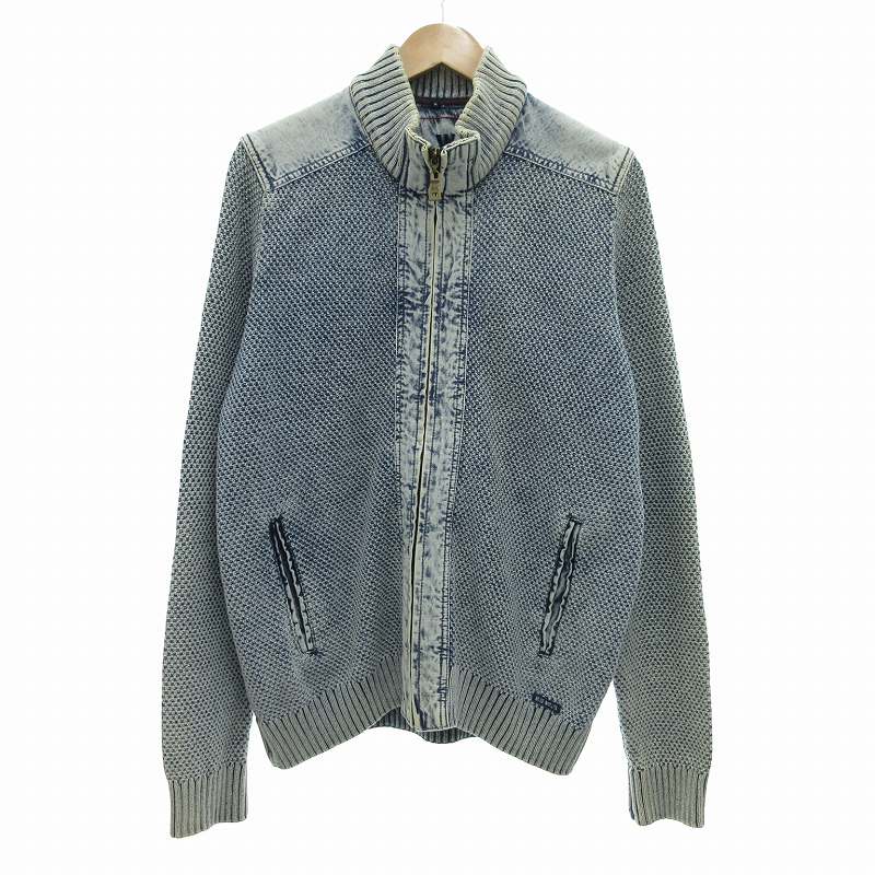 【中古】ブルーウィリーズ BLUE WILLI'S ドライバーズニット ウォッシュ加工 エルボーパッチ M インディゴブルー /UO ■GY09 メンズ 【ベクトル 古着】 250325