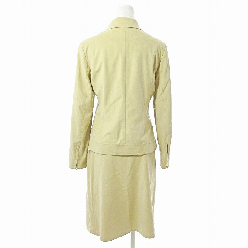 【中古】ナチュラルビューティー NATURAL BEAUTY セットアップ スカート スーツ スウェード調 フェイクレザー ステンカラー ジップアップ M ベージュ 0529 レディース 【ベクトル 古着】 250529