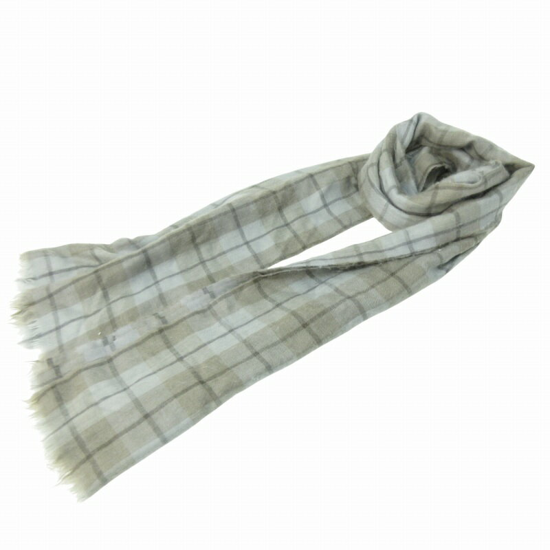 【中古】マドモアゼルノンノン mademoiselle NON NON マフラー 薄手 カシミヤ100% チェック柄 グレー /..