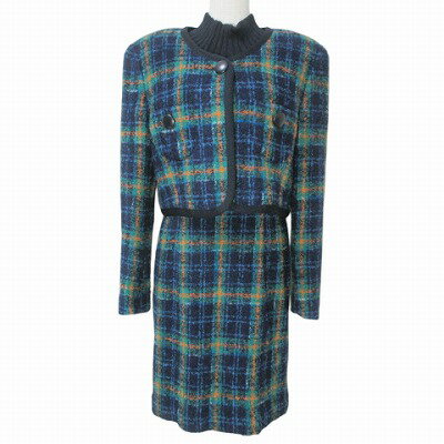 【中古】PART1 HIBIYA CO.,LTD 美品 アンサンブル セットアップ ノーカラー ジャケット ワンピース ひざ丈 長袖 ハイネック チェック ブー...