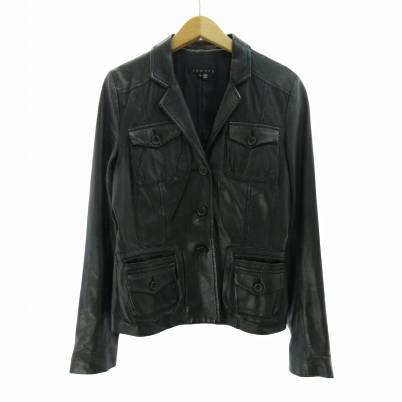 【中古】セオリー Theory レザー ジャケット 黒 ブラック 2 約M レディース 【ベクトル 古着】 250712(4)