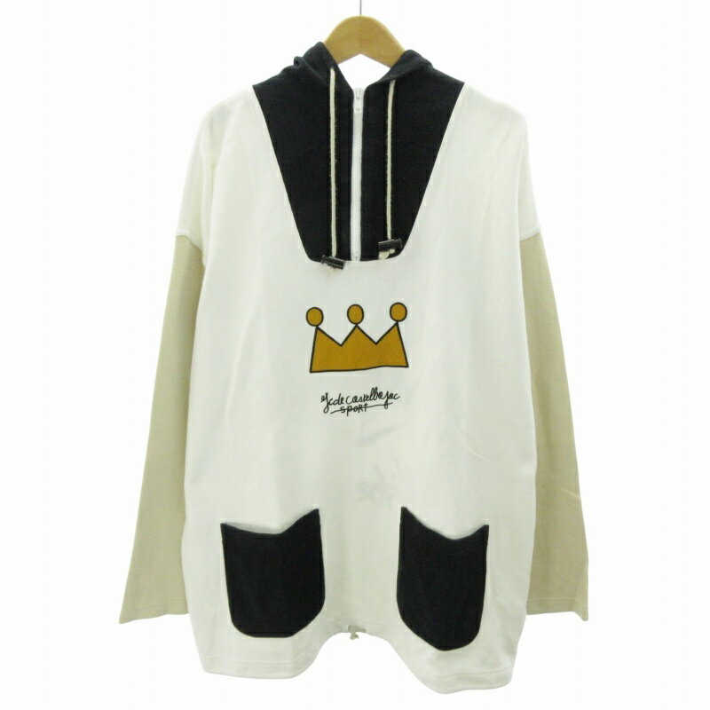 【中古】カステルバジャック CASTELBAJAC Jean_Charles de パーカー フーディ ゴルフウエア ハーフジップ ワッペン 刺繍 長袖 2 白 ホワイト系 0802 メンズ 【ベクトル 古着】 250802