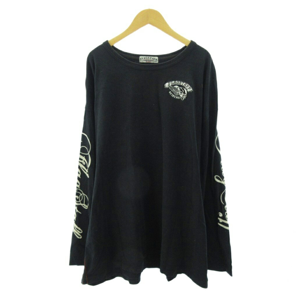 【中古】フラグスタフ FLAGSTUFF 大きいサイズ Tシャツ ロンT ロゴ 刺繍 プリント 長袖 5L 黒 ブラック 0815 メンズ 【ベクトル 古着】 250815